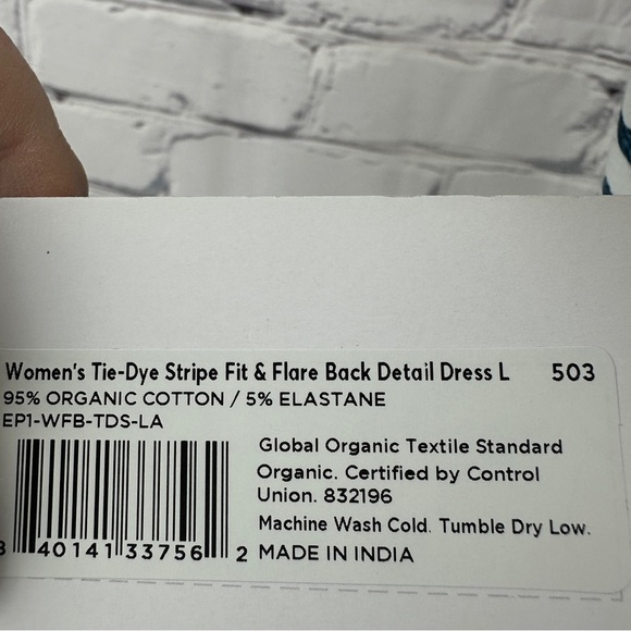 Pact NEW Tie-Dye Stripe Fit & Flare Dress Large Back Detail White Organic Cotton - Picture 8 of 11